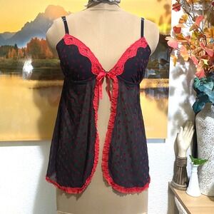 Rampage Babydoll Coquette romantic fairy Women Heart Mesh Lace L Black Red